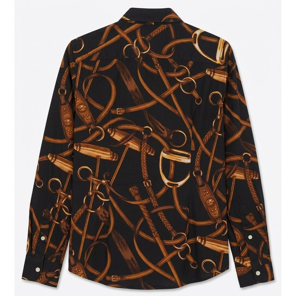 Ralph Lauren Jeans Button Down Belting Print Shirt Equestrian 100% Cotton, Large - Picture 2 of 9